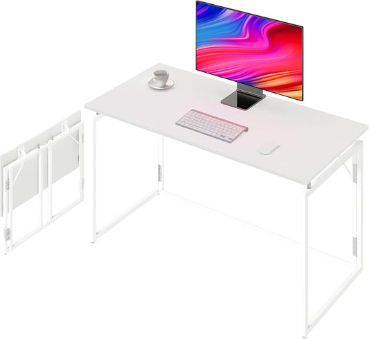 alawooder 39.4" Folding Desk: No Assembly, Wood Top for Small Spaces | 39.4 in dual-monitor workspace, holds 150 lbs, folds flat to 2.3 in, splash-proof top, home office or gaming
