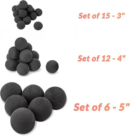 Skyflame Ceramic Fire Pit Balls, Set of 15 Round Fire Stones Set for Indoor and Outdoor Fire Pits or Fireplaces Accessory, 3 Inch, Black