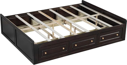 Merax Wood Queen Size Platform Bed Frame with 6 Drawers, Storage Bed Frame Without Headboard for Kids Teens and Adults, Espresso