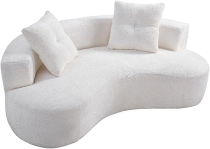 KEIKI 80" Boucle Curved Modular Boneless Sofa with 2 Pillows, Upholstered Modern Style 3-Seater Couch with High Resilience Cushion, No Assembly Required, for Apartment, Living Room, Office, White