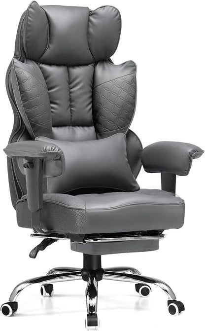GTPLAYER Big and Tall Gaming Chair 400lbs Heavy Duty Office Chair with Foot Rest & Ergonomic Pocket Spring Lumbar Support, High Back 3D Saddle Shaped Cushion for Back Pain Relief, Grey