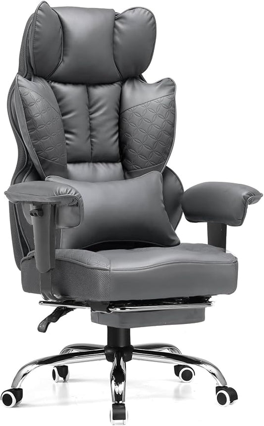 GTPLAYER Big and Tall Gaming Chair 400lbs Heavy Duty Office Chair with Foot Rest & Ergonomic Pocket Spring Lumbar Support, High Back 3D Saddle Shaped Cushion for Back Pain Relief, Grey