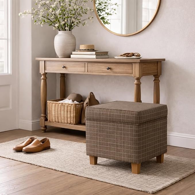 HomePop 18" Classic Square Storage Ottoman - Brown Windowpane