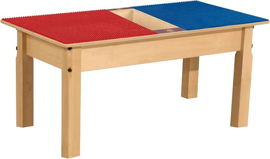 Contender Time-2-Play Kids Activity Play Table, Compatible with Lego Bricks, Extra Sturdy Birch Plywood, 35" W X 15.5" D, Red & Blue, 14" Legs for Toddlers