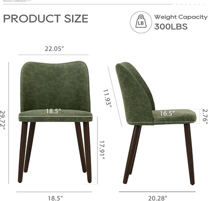 COLAMY Upholstered Dining Chairs Set of 2, Modern PU Leather Dining Room Kitchen Side Chair with Padded Seat and Wood Legs Restaurant/Cafe, Green