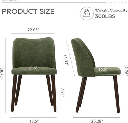 COLAMY Upholstered Dining Chairs Set of 2, Modern PU Leather Dining Room Kitchen Side Chair with Padded Seat and Wood Legs Restaurant/Cafe, Green