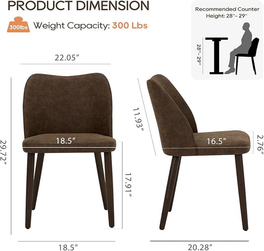 COLAMY Dining Chairs Set of 2, Upholstered Leather Kitchen Chairs with Curved Back, Padded Seat and Solid Wood Legs, Modern Dining Chair for Kitchen Dining Room, Dark Brown