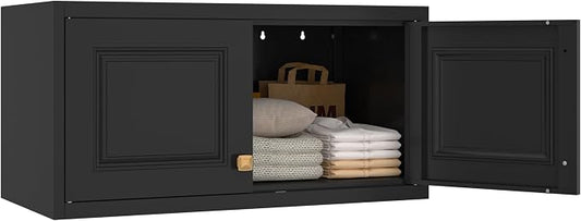 32" Metal Wall Cabinet 2 Doors,Black Hanging Cabinets with Handle,Metal Wardrobe Cabinets,Armoire Wardrobe Closet,Clothes Storage Cabinet for Bedroom,Laundry Room