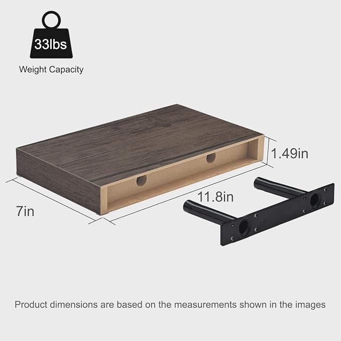 Bathroom Floating Shelves for Wall-11.8'' Wall Mounted Shelves Over Toilet Farmhouse Home Decor Display Bookshelf(Set of 2,Smoke Gray)