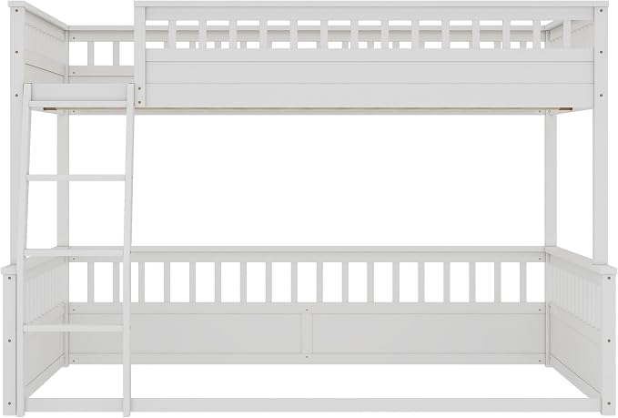 RUNNA Solid Wood Bunk Bed with Ladder, Guardrails & Detachable Design | Solid wood bunk bed, ladder, Guardrails, detachable split design, kids teens bedroom, no box spring