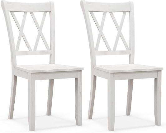 Giantex Wood Dining Chairs Set of 2 White, Armless Kitchen Chair w/Rubber Wood Frame, Cross Back, Contoured Seat, Farmhouse Wooden Side Chair, High Back Kitchen Chairs for Home Dining Room