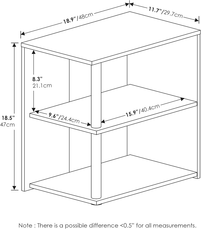 Furinno CAMNUS Side Table, 2-Tier Modern Metal Frame End Table with Open Shelf, Night Stand, Bedside Table, for Living Room, Bedroom, Solid White