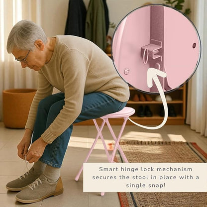 Lavish Home Folding Stool - Backless 24-Inch Stool with 225lb Capacity for Kitchen or Rec Room - Portable Indoor Counter Bar Stools (Pink)