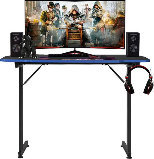 BestOffice Gmaing Desk Z Shaped 39.4in Computer Gaming Workstation Ergonomic Gaming Table with Headphone Hook for Game Players, Blue