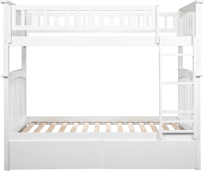 AFI, Columbia Twin Over Twin Ladder Bunk Bed with Storage Drawers, White