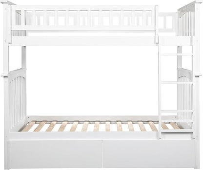 AFI, Columbia Twin Over Twin Ladder Bunk Bed with Storage Drawers, White