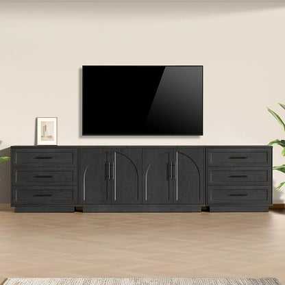 Arden Collection 3-Piece Home Furnishing Set, 59" Arched Buffet Cabinet with 2 Three-Drawer Nightstands, Adjustable Shelves, Wood Grain Design for Living Room, Dining Room & Entryway, Black Grey