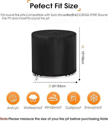 POMER Round Fire Pit Cover for Solo Stove Bonfire 2.0-20" D x 15" H | Heavy Duty,Waterproof,Outdoor,All Weather Resistant,Double seams,Easy to use and clean