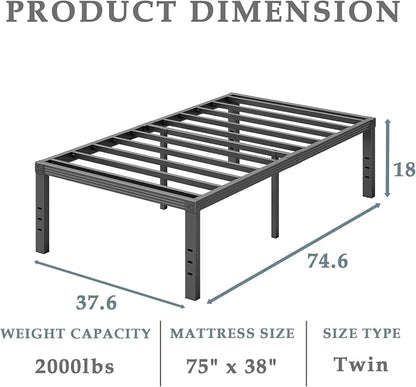FSCHOS Twin-Bed-Frames / 18 Inch Metal-Bed-Frame-Twin/No Box Spring Needed/Easy Assembly/Reinforced Steel Slats Support/Heavy Duty Mattress Foundation/Noise Free/Black