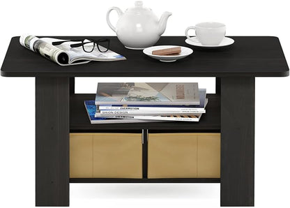 Furinno Andrey Coffee Table, Small Modern Center Table with Storage and Bin Drawer, Side Table for Living Room, Bedroom, Home Office, Dark Espresso