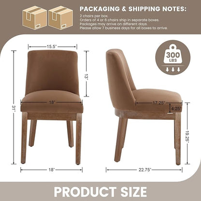 RIVOVA Upholstered Dining Chairs Set of 2, Modern Wooden Dining Room Chair Linen Fabric Kitchen Chairs Farmhouse Dinner Chair with Hardwood Frame, Khaki