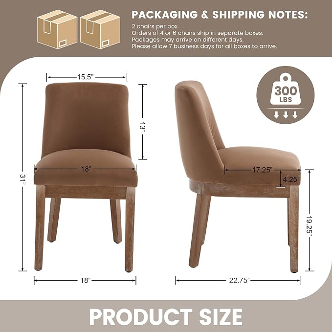 RIVOVA Upholstered Dining Chairs Set of 4, Modern Wooden Dining Room Chair Linen Fabric Kitchen Chairs Farmhouse Dinner Chair with Hardwood Frame, Khaki