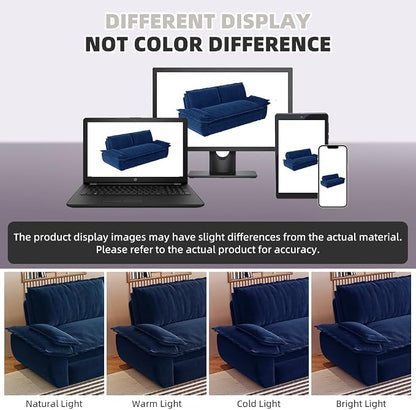 73.2" Sleeper Sofa Bed Queen Size, 3-in-1 Convertible Couch, Modern Pull Out Couches, Comfy Velvet Futon Sofa, Cloud Loveseat Lounge, Pillow Arm for Small Spaces, Living Room, Apartment, Blue