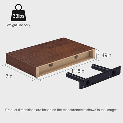 Walnut Floating Shelves for Wall Set of 2,11.8 Inch Wooden Wall Shelves for Bedroom,Bathroom,Kitchen