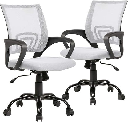 BestOffice Office Chair Mid Back Desk Chair1 Ergonomic Mesh Computer Gaming with Larger Seat, Executive Height Adjustable Swivel Task with Lumbar Support Armrest for Women Adults Women, Men White