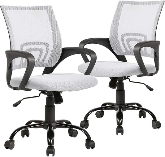 BestOffice Office Chair Mid Back Desk Chair1 Ergonomic Mesh Computer Gaming with Larger Seat, Executive Height Adjustable Swivel Task with Lumbar Support Armrest for Women Adults Women, Men White
