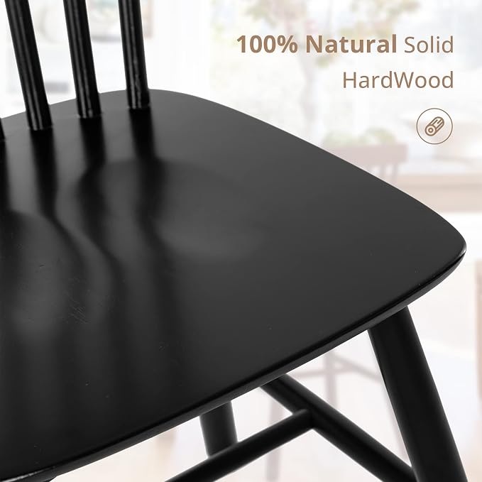 LUE BONA Windsor Dining Chair Set of 4, Spindle Back Wooden Chairs for Kitchen and Dining Room, Restaurant, Cafe, Hotel, Black