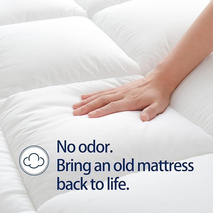 Mattress Topper Super Queen for Back Pain, Extra Thick Mattress Pad Cover, Plush Pillow Top, Deep Elastic Pocket, White, 66"X80"+20"