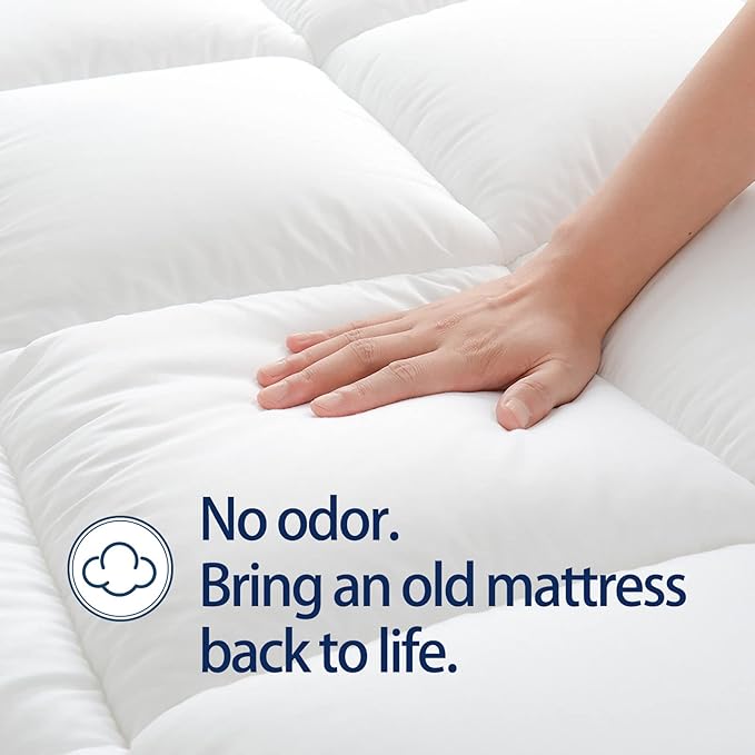 Mattress Topper Twin for Back Pain, Extra Thick Mattress Pad Cover, Plush Pillow Top, Deep Elastic Pocket, White,39"X75"+20"