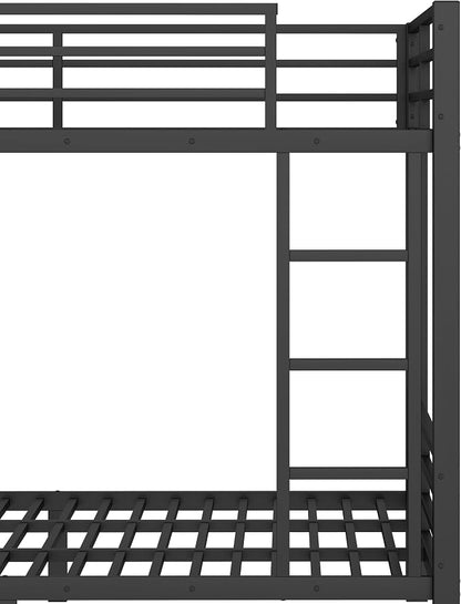 Bellemave Bunk Bed Queen Over Queen,Metal Bunk Beds with Shelf and Guardrails and Storage Drawers and Clothes Hooks for Kids, Teens & Adults（Black）