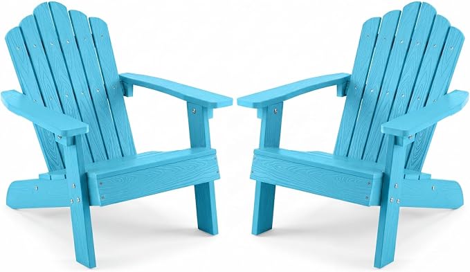 Giantex Kids Adirondack Chair, All-Weather HIPS Children's Outdoor Chair with Tilted High Backrest, Toddler Beach Chair for Garden Patio Backyard, Kids Lawn Chairs for Age 3-7 (2,Turquoise)
