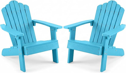 Giantex Kids Adirondack Chair, All-Weather HIPS Children's Outdoor Chair with Tilted High Backrest, Toddler Beach Chair for Garden Patio Backyard, Kids Lawn Chairs for Age 3-7 (2,Turquoise)