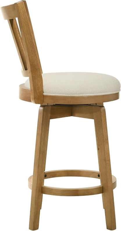Armen Living Isla 26 in. Amber Glow Counter Height Rubberwood Swivel Barstool with Ivory Fabric Seat