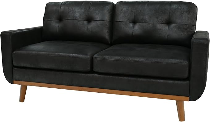 Ball & Cast 65" Loveseat Sofa,Mid Century Modern Love Seat Couches for Living Room,Button Tufted Upholstered Small Couch with Solid Wood Legs for Bedroom,Apartment,Office,Fabric,Black