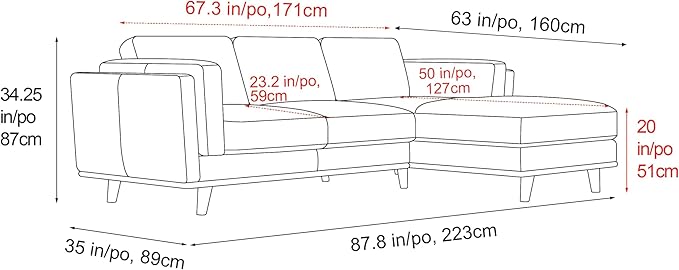 Valencia Artisan Full Leather Sofa - Right Chaise Sectional Couch - Pure Full Italian Nappa Leather Couch, Solid Wood Accent and Ultimate Comfort, Black
