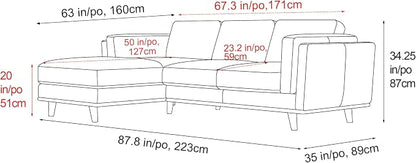 Valencia Artisan Full Leather Sofa - Pure Full Italian Nappa Leather Couch, Solid Wood Accent, Ultimate Comfort (Cognac, Left Chaise Sectional)