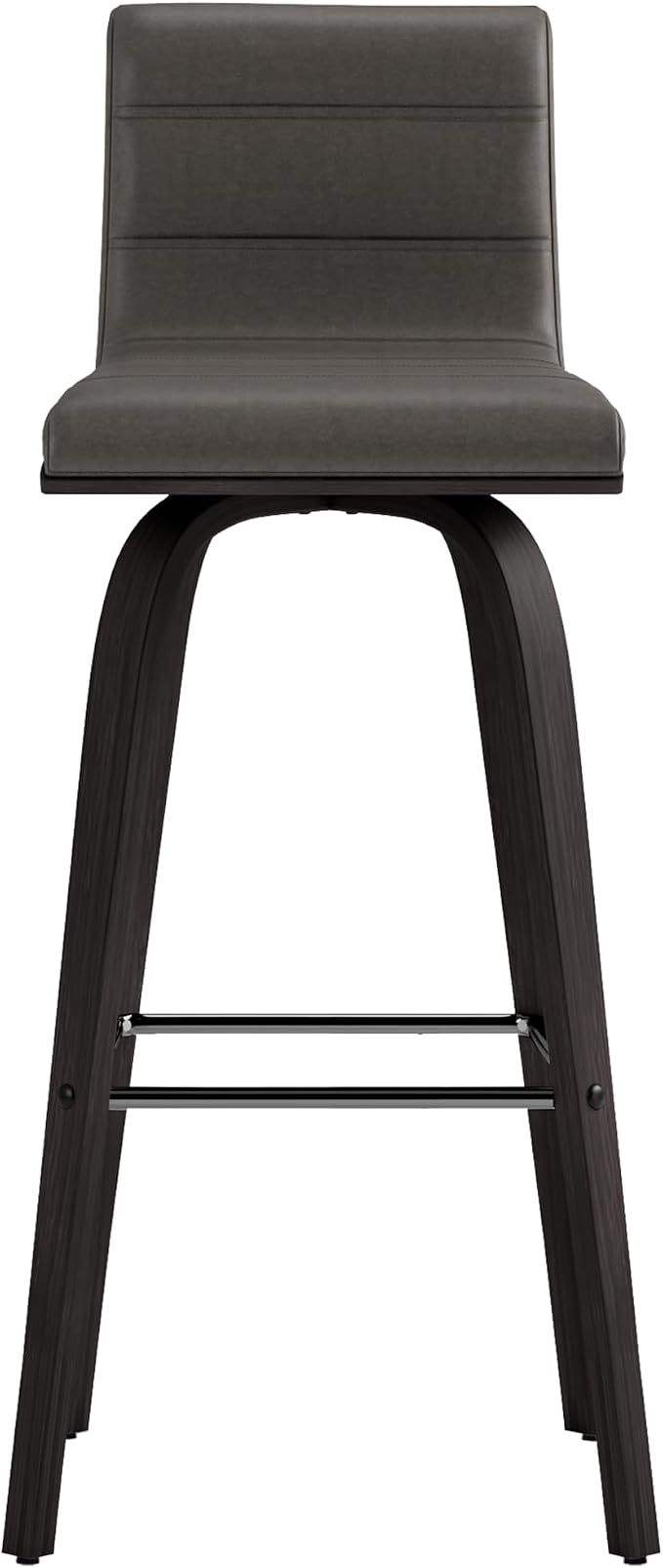 Armen Living Vienna Modern Swivel 30" Bar Height Barstool with Gray Faux Leather and Black Wood Finish