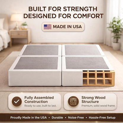 Treaton, 8-Inch Sturdy Wood Box Spring for Mattress Support - Durable and Fully Assembled, Natural Wood Foundation for Queen(New Version), White