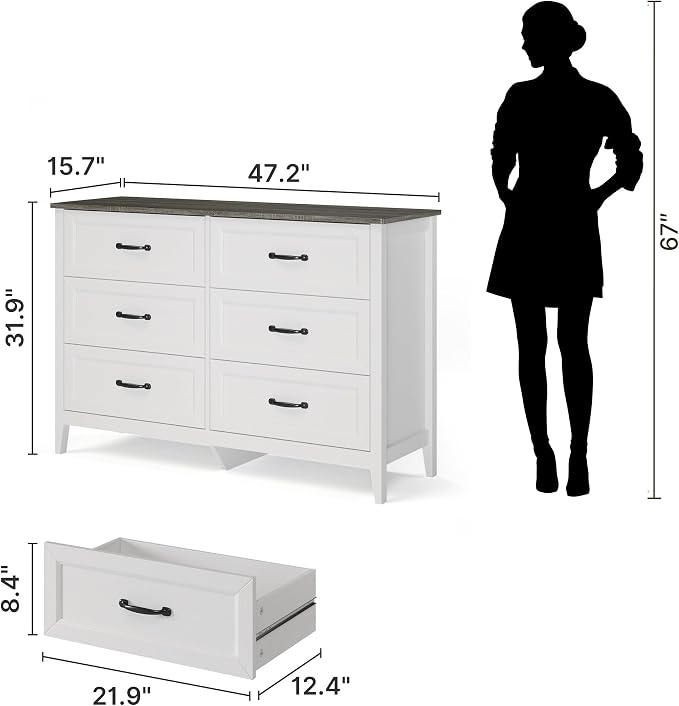Gizoon 2-Piece Bedroom Furniture Set, Includes 44.8" H 5 Drawer Dresser and 43.3" W 6 Chest of Drawers, Modern Bedroom Dresser Set, with Smooth Rail, Metal Handles, Anti-tip Device, Grey Tabletop