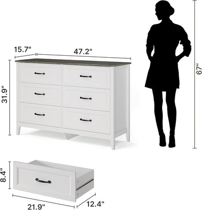 Gizoon 2-Piece Bedroom Furniture Set, Includes 44.8" H 5 Drawer Dresser and 43.3" W 6 Chest of Drawers, Modern Bedroom Dresser Set, with Smooth Rail, Metal Handles, Anti-tip Device, Grey Tabletop