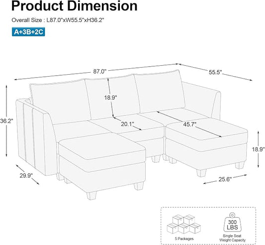 Belffin Modular Sectional Sofa with Double Chaise Velvet U Shaped Sofa Reversible Sectional Couch with Storage Blue