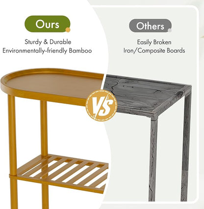 Small Entryway Table Bamboo, Narrow Hallway Table 2-tier, Slim Console Table with Anti-fall Edge, Sofa Side Table 5min Assembly, Small TV Stand, Plant Stand, Walnut, 30.7"L x 11.8"W x 29.7"H