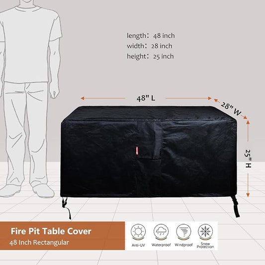 SheeChung Rectangular Fire Pit Cover-Fits 44-48 Inch Fire Table-Outdoor Waterproof Anti-UV 600D Heavy Duty Cover for Patio Furniture Gas Fire Pit,Patio Deck Box Protector/Storage Cover(48"x28"x25")