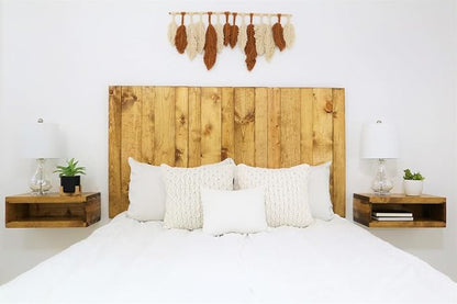 Barn Walls Solid Wood Queen Size Headboard, Golden Brown Stain with Smooth Natural Wood Grain Variation, Handcrafted Head Board Wall-Mounted Panels, Rustic Modern Bedroom, Built to Last