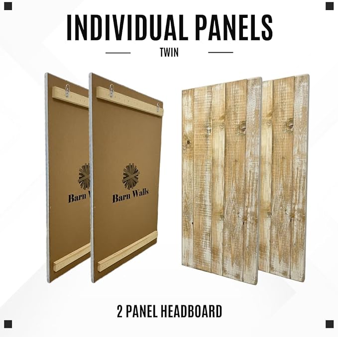 Barn Walls Boho Whitewash Headboard, Bohemian Design, Solid Wood Headboard, Floating Panels, Wall Mount, Adjustable Height, Easy Assembly, Twin Size