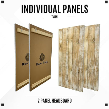 Barn Walls Boho Whitewash Headboard, Bohemian Design, Solid Wood Headboard, Floating Panels, Wall Mount, Adjustable Height, Easy Assembly, Twin Size